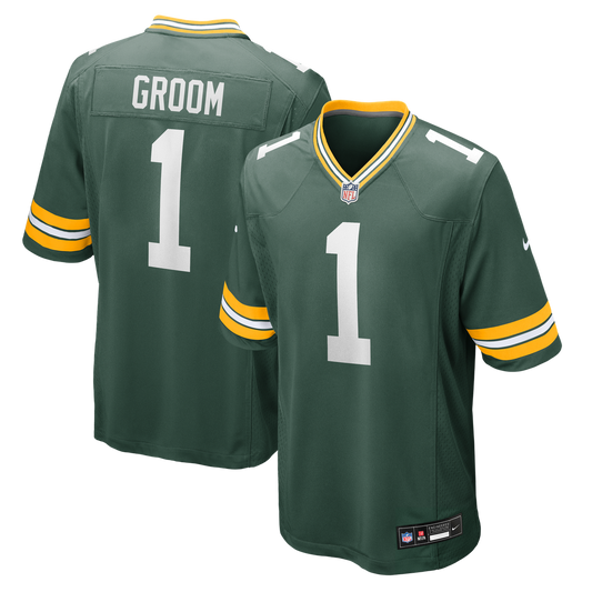 Number 1 Groom Green Bay Packers Game Jersey - Green